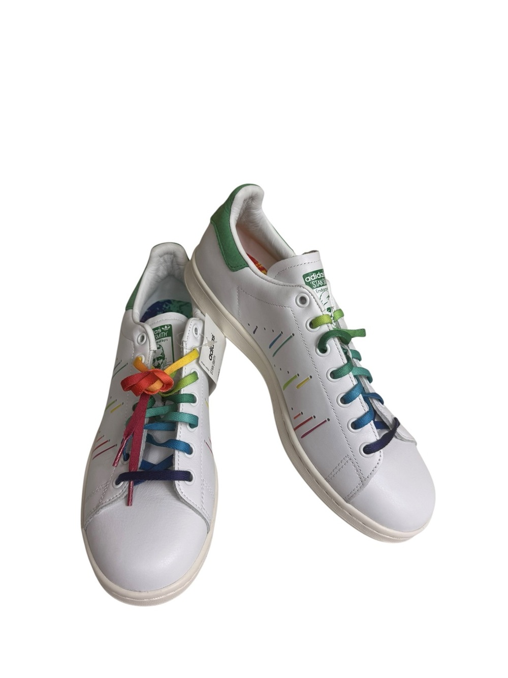 NWT adidas White Stan Smith Sneakers with Rainbow Laces size 10 - Picture 2 of 11